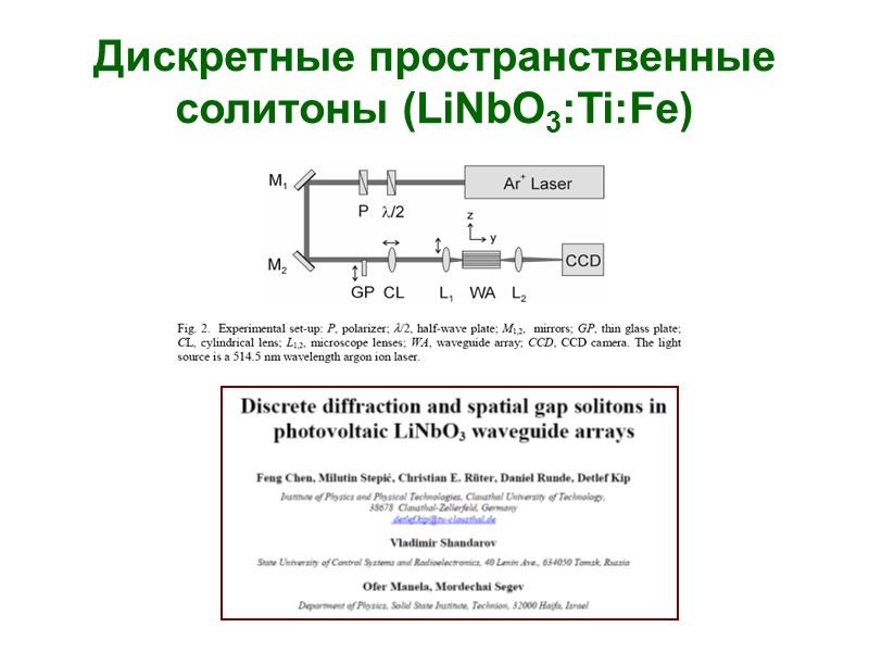 Дискретные пространственные солитоны (LiNbO3:Ti:Fe)